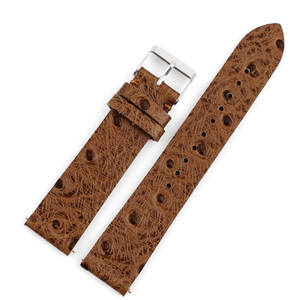 Bracelet de montre en cuir véritable grain d'autruche de luxe avec broches à dégagement rapide, boucle ardillon en acier inoxydable à bord coupé, 18-22 mm - Product Image 6