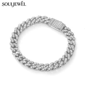 Bracelet unisexe de luxe en argent sterling plaqué rhodium avec moissanite taille brillant sertie griffe, style chaîne cubaine, pour le quotidien, style hip-hop - Product Image 2
