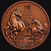 Pièce de monnaie en cuivre fin 999 de 1 once, imprimée UV, en relief 3D, Année du Cheval 2026, motif Cheval Chinois, collection souvenir, cadeau