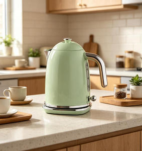 Bouilloire électrique de style vintage 1,7 L 120-240 V sans fil en acier inoxydable avec élément chauffant dissimulé et rangement du cordon - Product Image 2