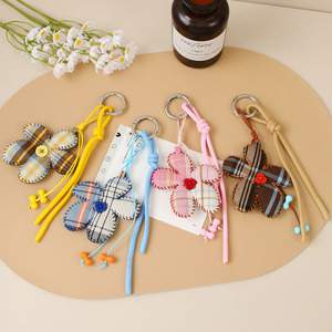 Pendentif de sac en tissu fleuri à carreaux, rembourré en coton tissé, fait main, avec perles, 5 pièces, chaîne de téléphone portable, porte-clés polyvalent à motif de dessin animé - Product Image 4