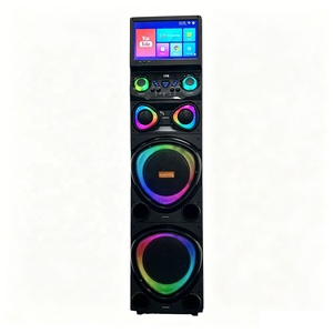 现货双12英寸WIFI屏幕音箱100W，带两个无线麦克风，RGB LED灯，适用于户外派对和手机 - Product Image 1