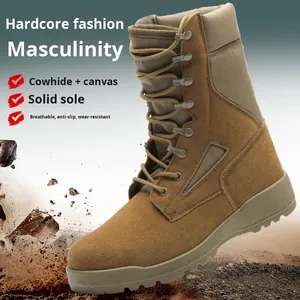 High-Top Cow Leather Suede Lace-up Summer Winter Survival Breathable Mesh Solid Rubber Training Outdoor Combat Hiking <strong>Boots</strong> - Product Image 2
