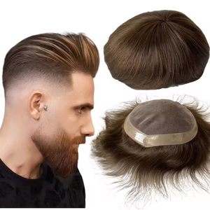 สต็อกผมสีน้ําตาลธรรมชาติตรงผ้าห่มอินเดียชายหัวล้าน hairpieces แพทช์ผมโมโนความหนาแน่น 130 - Product Image 1