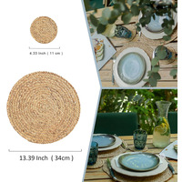 Set de dessous-de-plat ronds tressés en jacinthe d'eau naturelle, style bohème champêtre, pour décoration de table intérieure et extérieure