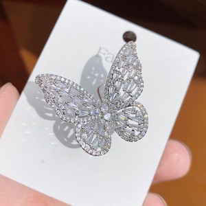 Cincin Kupu-kupu Besar Warna Pink Brass untuk Wanita, Cincin Jari Terbuka yang Dapat Disesuaikan dengan Zirkon Berkilau, Hadiah - Product Image 4