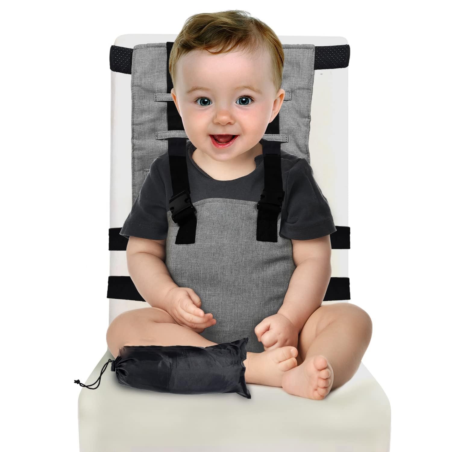 Chaise haute portative pliable de haute qualité pour bébé avec sac de transport et sangles réglables pour s'adapter à n'importe quelle chaise pour les tout-petits