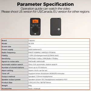 Radio numérique de poche W206 67g 105x58x18MM DSP FM AM avec réveil, minuterie de sommeil et écran LCD pour la maison et l'extérieur - Product Image 3