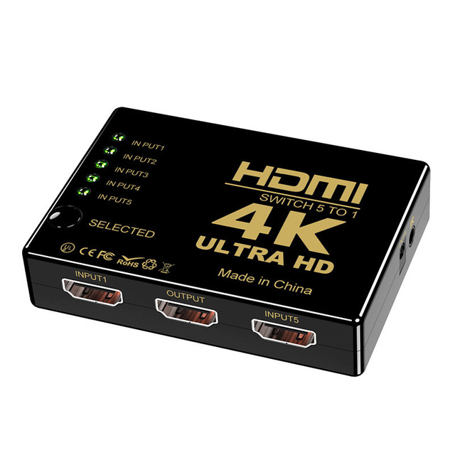 5 Port HDMI Switcher 4Kx2K 5x1 Switch Box with Remote Control Audio Use