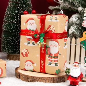 Papel de regalo navideño, papel kraft, diseño de Papá Noel de dibujos animados, con líneas de corte en la parte posterior, personalizable - Product Image 1