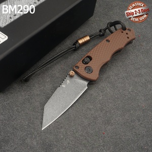Cuchillo de bolsillo táctico BM290, hoja de acero inoxidable con punta caída, mango de micarta, apertura con perilla, OEM - Product Image 1