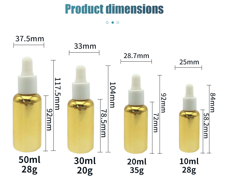 Electroplating Golden Glass Essential Oil Dropper Bottles 10ml
