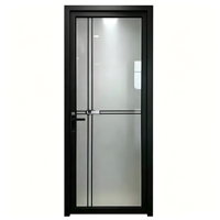 Pintu Kamar Mandi Aluminium Bingkai Hitam Kaca Buram Tahan Air Anti Korosi Pemisah Area Kering dan Basah Hotel Apartemen OEM Kustom
