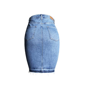 Jupe en jean aline, taille haute, fendue dans le dos, coupe décontractée, grande taille, pour femmes, bleu - Product Image 2