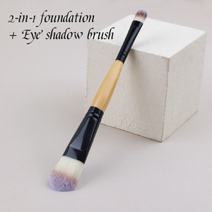 Pinceau double embout pour fond de teint et fard à paupières, poils en nylon doux, manche en bois massif, pinceau de maquillage pour le visage et les yeux, respectueux de la peau, OEM - Product Image 2