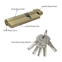 Serrure cylindrique de haute qualité en laiton nickelé de 90 mm, décalée, de forme gourde, ANSI Grade 2, à ouverture simple côté court (30 mm), avec bouton de rotation E2 3