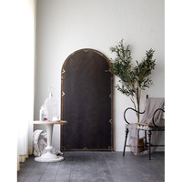Miroir sur pied pour salon, cadre en bois fait main moderne, motif grille de fenêtre cintrée, pour décoration intérieure
