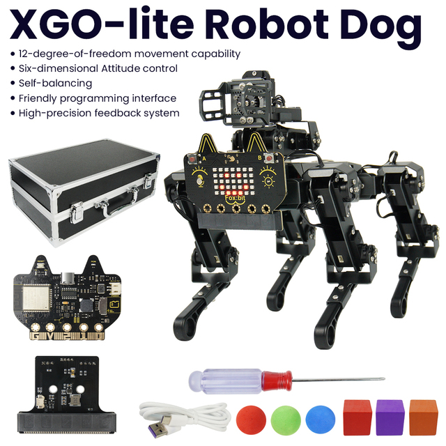 Fox:bit STEM Education ESP32 XGO-lite Quadruped AI Robot Dog Student Programming Beginner Intelligent Robot Puppy