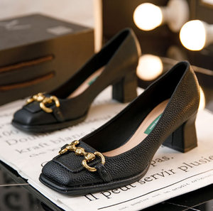 أحذية نسائية ماري جين بكعب مربع مريح وسهل الارتداء، أحذية بكعب عالٍ باللون الأخضر - Product Image 5