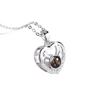 Collar con Proyección para Mujer, 100 <span class=keywords><strong>Idiomas</strong></span>, <span class=keywords><strong>Te</strong></span> Amo, Cadena de Bambú con Forma de Corazón, Regalo Conmemorativo - Product Image 1