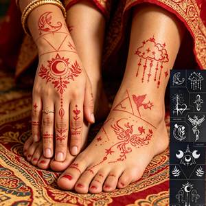 <span class=keywords><strong>Pochoir</strong></span> autocollant personnalisé pour tatouage au henné main et pied, imperméable, réutilisable, pour <span class=keywords><strong>peinture</strong></span> corporelle, modèle Mehndi - Product Image 1