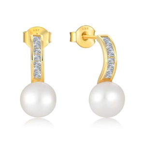 奢华新娘女士珍珠吊坠耳环 925 纯银镀金优雅耳环 防过敏珠宝女士礼物 - Product Image 1