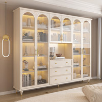 Bibliothèque en bois massif de style français avec portes vitrées, étagère sur pied pour salon et vitrine à vin, 6 étagères, durable