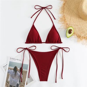 Conjuntos de <span class=keywords><strong>Bikini</strong></span> Personalizados al por Mayor con Logotipo para Mujer, Traje de Baño de Dos Piezas, Halter con Tiras Triangulares, Traje de Baño Sexy con Lazos Laterales - Product Image 5