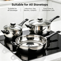 Ensemble de casseroles classiques écologiques de style américain en acier inoxydable avec couvercle en verre, poêle à frire compatible induction