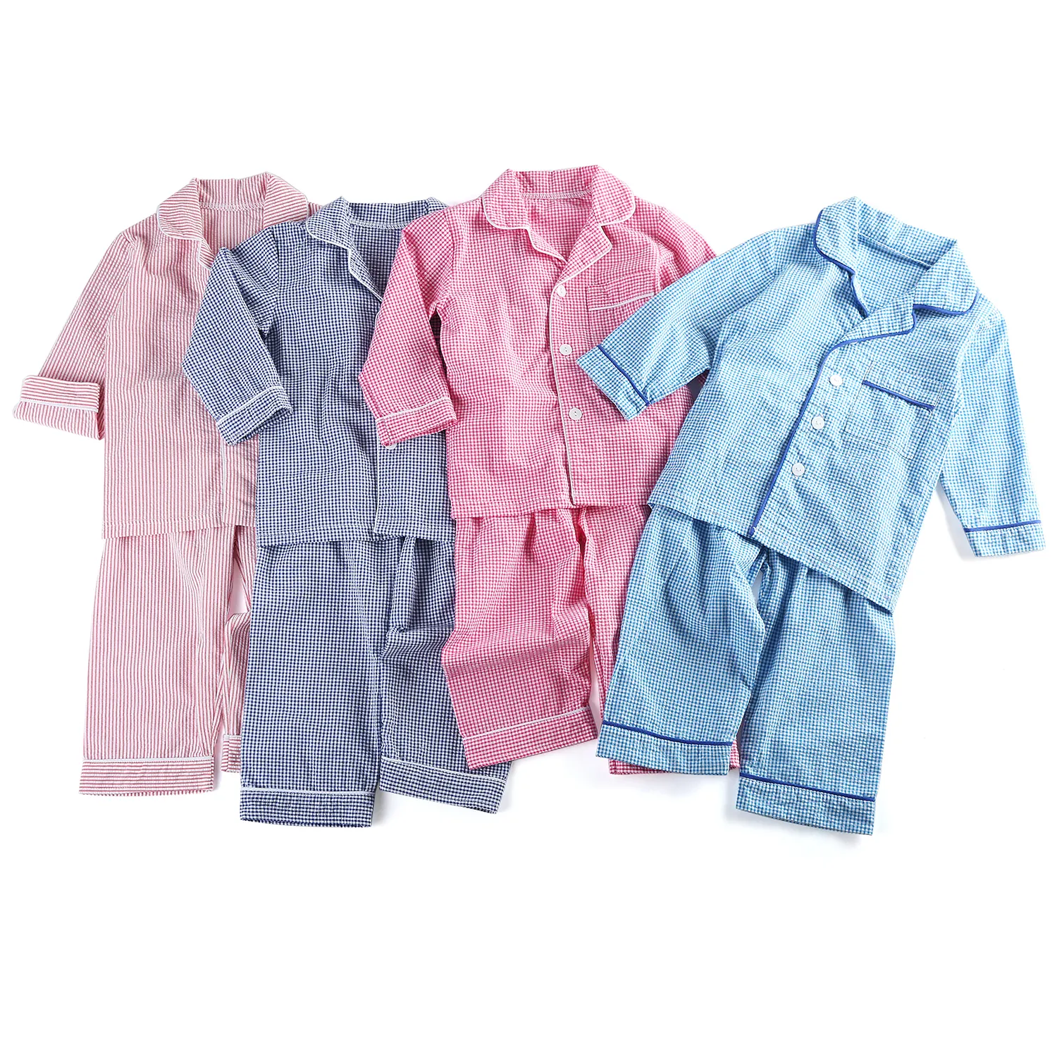 Groothandel 2023 Seersucker 100% Katoenen Baby Jongens Pyjama Set Kids Boy Zomer Streep Pyjama In Bulk