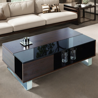 Table basse extensible en bois avec plateau en verre, design européen moderne, étagère de rangement, convertible, élévation, meubles de maison, salon, salle à manger
