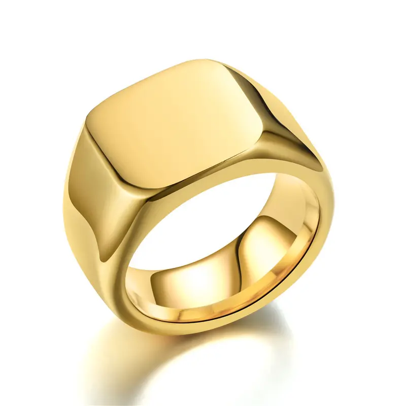 Anillo de joyería fina de moda para hombre, anillo de dedo personalizado chapado en oro, anillo de sello de acero inoxidable