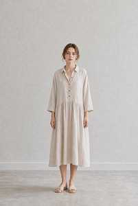 Women Solid Cotton Linen A-Line Maxi <b>Dress</b> <b>Loose</b> Oversized Plus Size Eco-Friendly Belt Handmade B2B Wholesale Supplier - Product Image 1