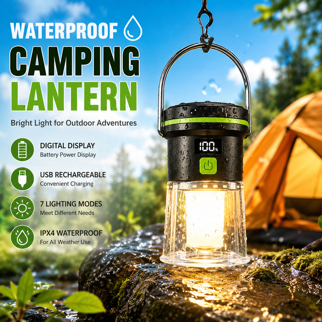 Portable USB Rechargeable 7 Modes LED Camping Lantern Dimmable High CRI 95 Multifunctional Tent Light Outdoor Emergency Hiking