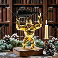 Sculpture d'animal Gorille doré de collection, Orang-outan géométrique tenant une bouteille de vin, Statue Kong Roi pour modèle artistique