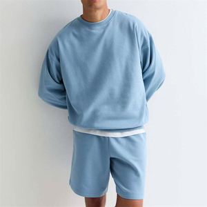 Ensemble sweat-shirt et short surdimensionnés en coton éponge à col ras du cou pour hommes pour l'automne - Product Image 3