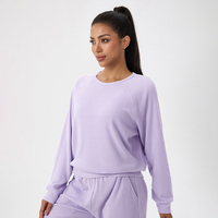 Groothandel Wafel Ronde Hals Sport Lange Mouw T-shirts Dames Losse Yoga Fitness Kleding Hardlopen Plus Size Atletiek Shirt