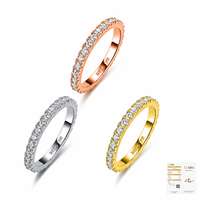 Bague empilable en moissanite, argent sterling 925, bande éternelle pavée de 2 mm pour femme, bijoux de mode décontractés, taille US 4-10