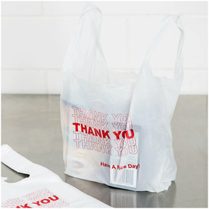 Bolsa de Plástico Blanca Personalizada con Asas Tipo Camiseta y Estampado de Agradecimiento Rojo para Empaque de Compras al por Menor y Suministro a Granel - Product Image 6