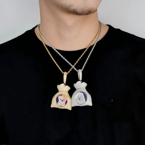 Money Bag Photo Frame Hip Hop Pendant Real Gold Plated Prong Setting 925 Silver Moissanite Bespoke Bling <b>Iced</b> <b>Out</b> Locket - Product Image 5