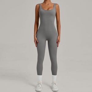 Mono de Yoga para niñas, estiramiento de secado rápido, compresión, Fitness, ropa de Yoga todo en uno, Color sólido, sin mangas, cintura en V, medias de elevación de cadera - Product Image 2