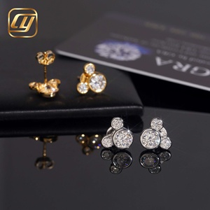 Boucles d'oreilles clous mignonnes en argent 925, moissanite taille brillant rond, sertissage clos, plaqué or 18 carats, bijoux fantaisie pour femme - Product Image 3