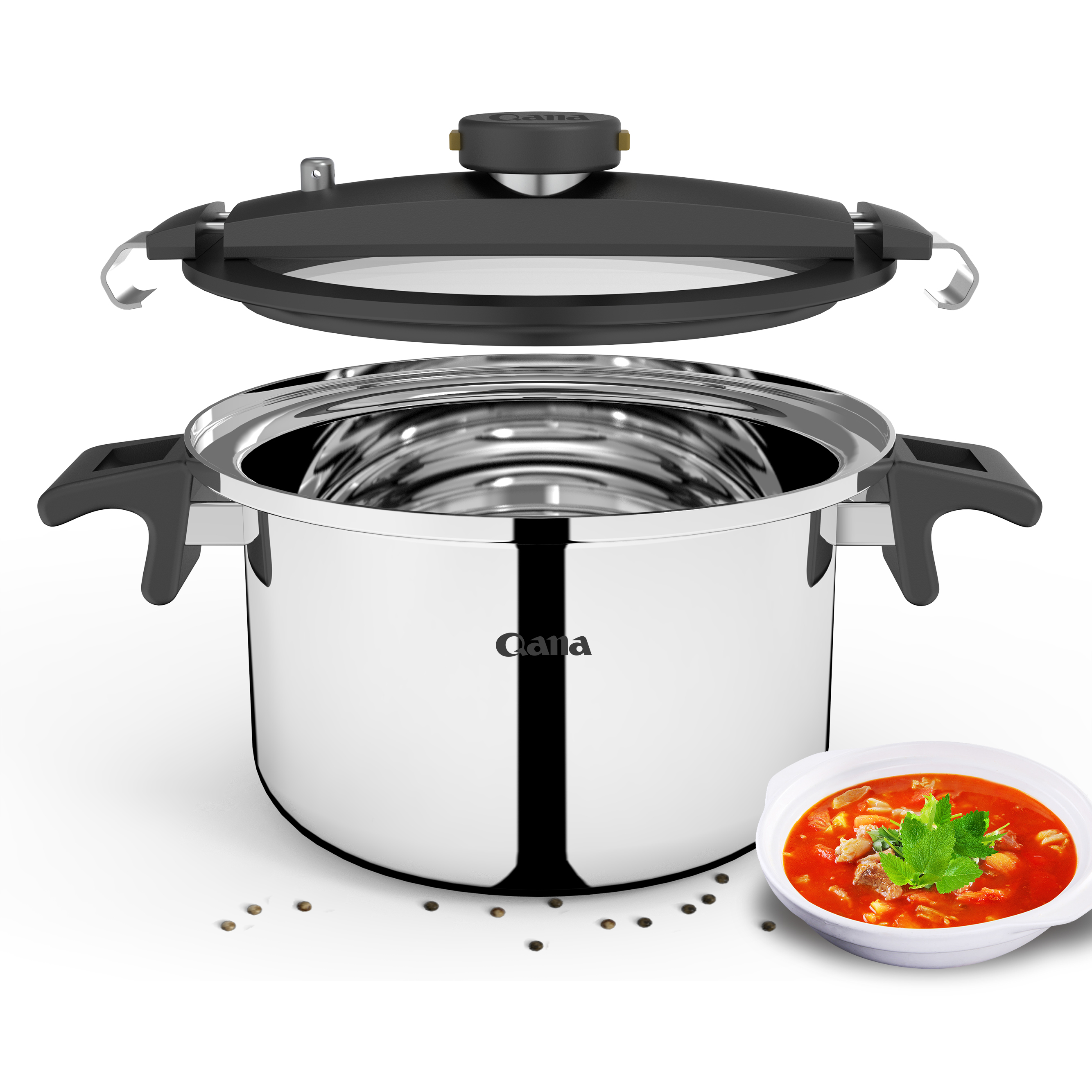 Qana ультратолстая Бытовая микро кастрюля для тушения из нержавеющей стали 2 кПа антипригарная широкая боковая кастрюля низкого давления оптовая продажа с завода