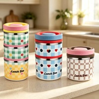 C321 Vente en gros de boîtes à sauce rondes pour enfants en acier inoxydable 304, contenants alimentaires isothermes anti-fuite, boîte à lunch portable avec couverts