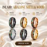Bagues en tungstène de 8 mm incrustées de coquille d'ormeau et de bois naturel, plaquées or jaune 18 carats, alliances personnalisées pour hommes, résistantes aux rayures