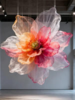 Bunga Peony Organza Raksasa Warna Pink dengan Kepadatan Tinggi Cocok untuk Dipajang di Jendela Pusat Perbelanjaan, Latar Belakang Pernikahan