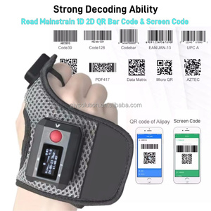 Guante DE DATOS Visible Manos libres Bluetooth 1D 2D QR Lector de código de barras Escáner de código de barras portátil para almacén inteligente Fabricación Postal - Product Image 5