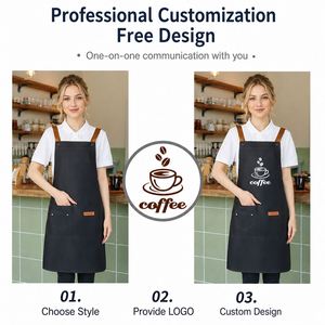 Tablier de cuisine en toile imperméable personnalisable avec logo, résistant à l'huile, réglable, antistatique, pour serveur, charpentier, barista, lavable - Product Image 6