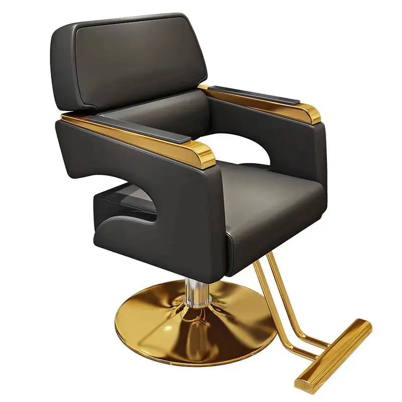 Kelly High-end hair salon furniture armchair can rotate and lift stainless steel black metal men's barber seat chair