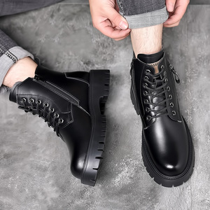 Bottes d'hiver pour hommes en cuir véritable, bout rond, semelle en caoutchouc, imperméables, chaudes, doublure en fourrure, semelle intermédiaire en EVA - Product Image 3